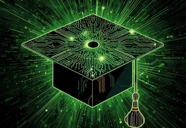 قبعة تخرج رقمية حديثة مع خلفية ماتركس